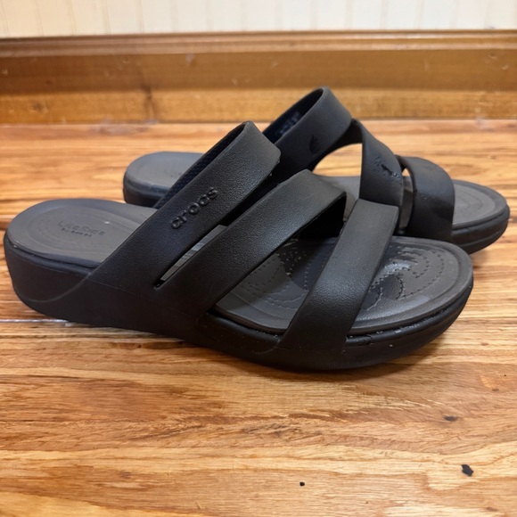 CROCS Shoes - CROCS Lite Ride Wedge Strappy Sandals Slides Black size 7